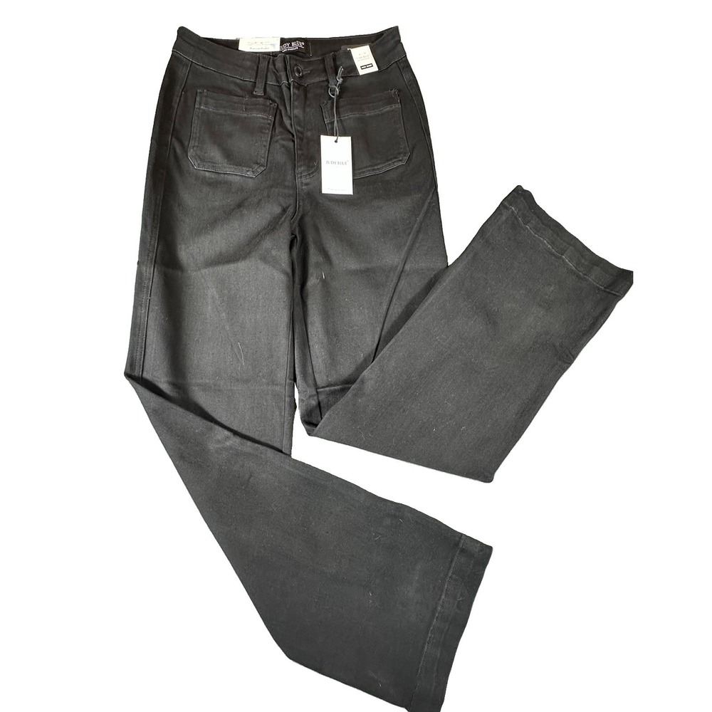 Judy Blue Straight Fit Jeans Juniors 7/28 Black Patch Pocket High Rise 28x30